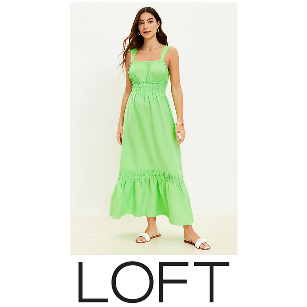 NWT Shirred Flounce Maxi LOFT dress